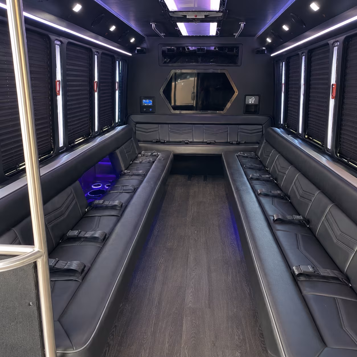 columbus 18 passenger party bus interior
