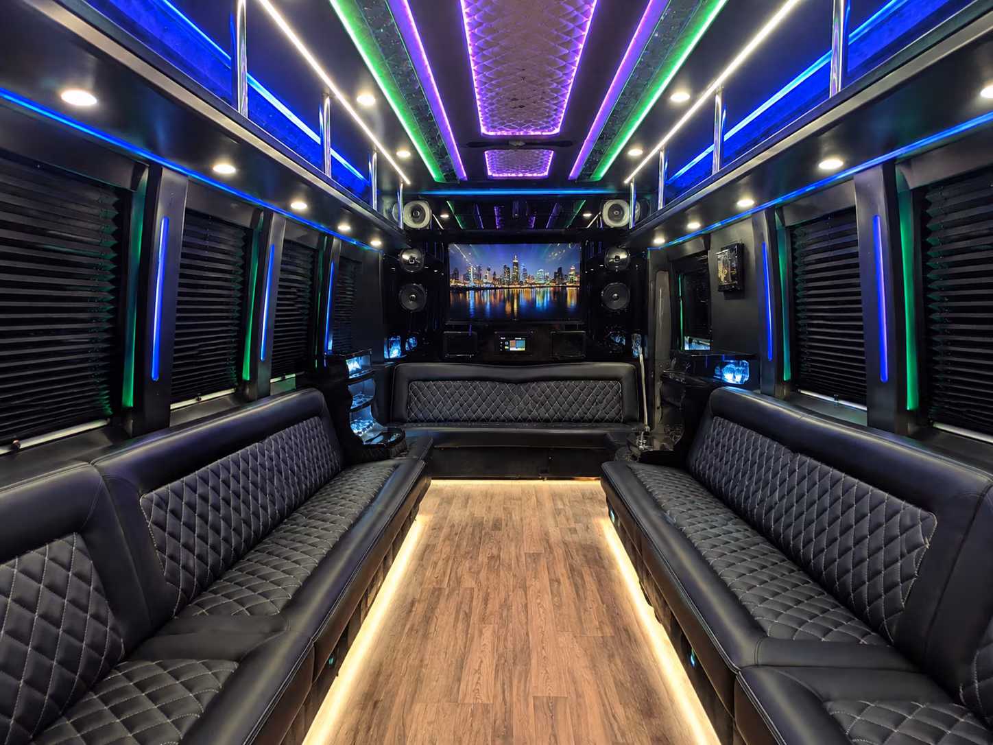 columbus 25 passenger party bus interior
